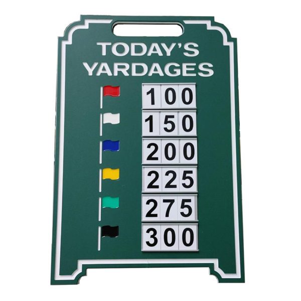Image of Driving Range Six Yardage Easel in green with white border