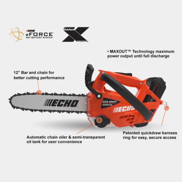 ECHO_56V_DCS-2500T_Echo eFORCE® 56V Battery Top Handle Chainsaw features