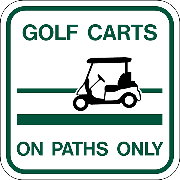 Image of Carts on Paths Only Traffic Sign in white with green border and text