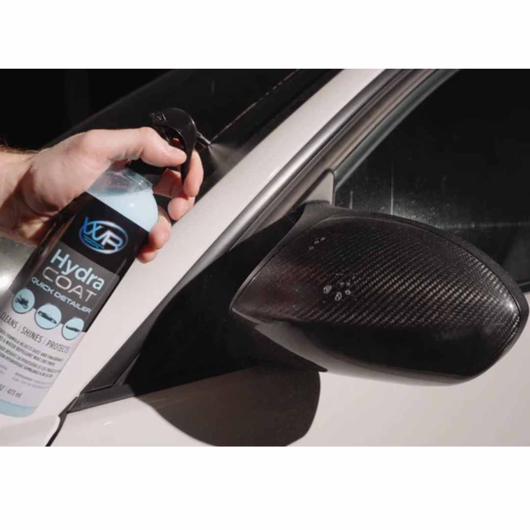 Hydra Coat Waterless Wash and Quick Detailer on car mirror