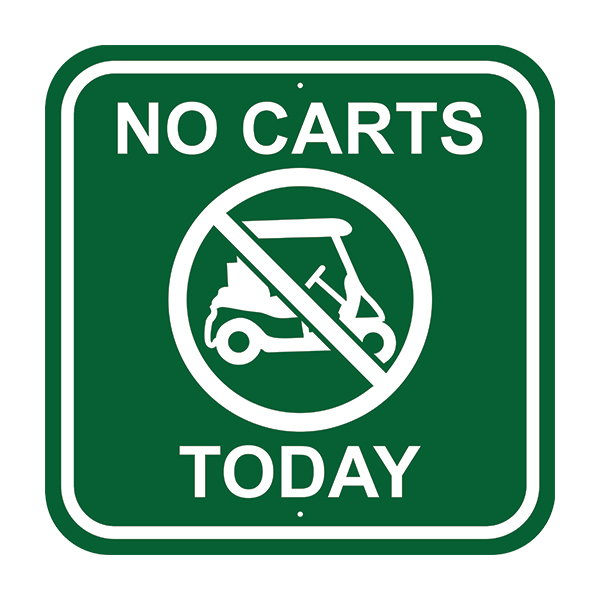 Image of No Carts Today Traffic Sign in green with white border and text