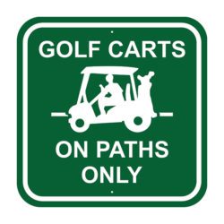 Image of Carts on Paths Only Traffic Sign in green with white border and text