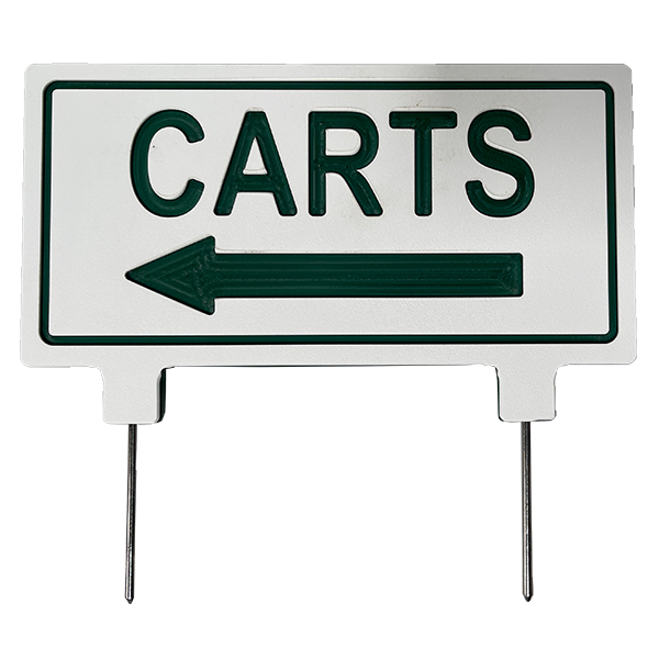 Image of Plastic Arrow Carts Traffic Sign in white with green border and text