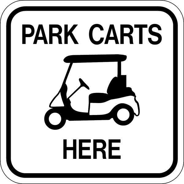 Image of Park Carts Here Traffic Sign in white with green border and text