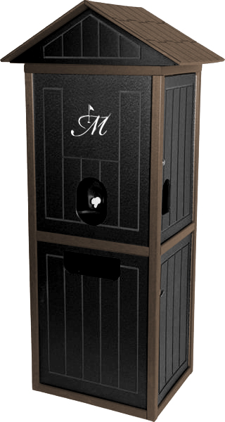 Full enclosure water cooler station in black recycled plastic with shingle style roof