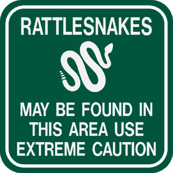 Image of Rattlesnake Safety Sign in green and white border and text