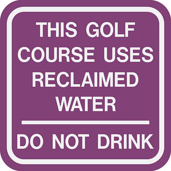 Image of Reclaimed Water Sign in purple with white border and text