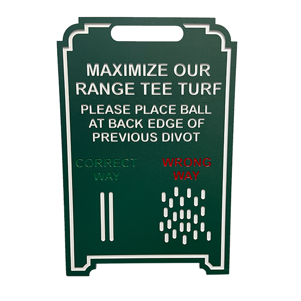 Image of Driving Range Divot Pattern Sign in green and white border and text