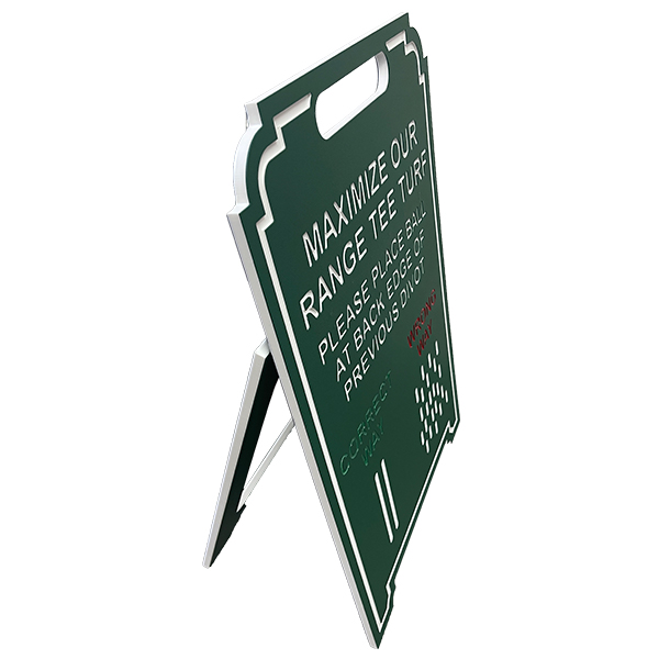 Side view image of Driving Range Divot Pattern Sign in green and white border and text