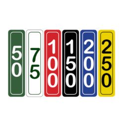 Image of Vertical Driving Range Yardage Target Markers in green, white, red, black, blue, and yellow